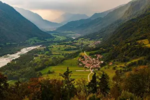Tolmin Prints: Beautiful evening in alpine valley. Socha valley near Tolmin, Slovenia