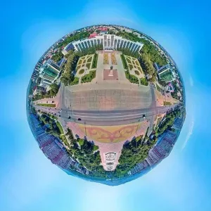 360 Degree View Prints: Beautiful futuristic panoramic (360 spherical panorama little planet) aerial drone view to city of Ust-Kamenogorsk (KZ)