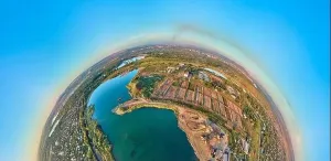 360 Degree View Prints: Beautiful futuristic panoramic (360 spherical panorama little planet) aerial drone view to city of Ust-Kamenogorsk (KZ)