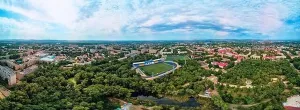 360 Degree View Prints: Beautiful futuristic panoramic (360 spherical panorama little planet) aerial drone view to city of Ust-Kamenogorsk (KZ)