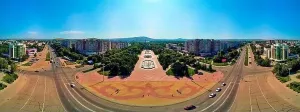 360 Degree View Prints: Beautiful futuristic panoramic (360 spherical panorama little planet) aerial drone view to city of Ust-Kamenogorsk (KZ)