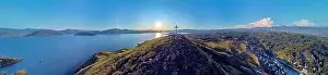 360 Degree View Prints: Beautiful futuristic panoramic aerial drone view to summer recreation facilities on the banks of the Bukhtarma