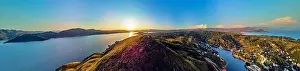 360 Degree View Prints: Beautiful futuristic panoramic aerial drone view to summer recreation facilities on the banks of the Bukhtarma