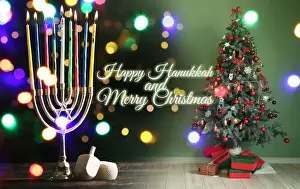 Synagogue Prints: Beautiful greeting card for Happy Hanukkah and Merry Christmas