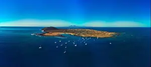 Lobos Prints: Beautiful high aspect aerial panoramic image of Lobos Island Corralejo Fuerteventura