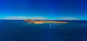 Lobos Prints: Beautiful high aspect aerial panoramic image of Lobos Island Corralejo Fuerteventura