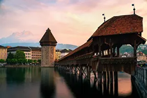 Beautiful historic city center of Lucerne with famous Chapel Bridge and lake Lucerne in Lucerne, Switzerland