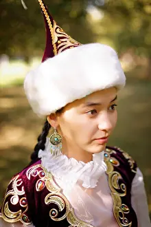 Almaty Prints: beautiful kazakh woman in national costume