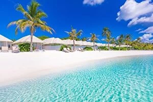 Images Dated 3rd November 2019: Beautiful luxury Maldives tropical island beach resort. Amazing travel beach landscape, beach villas