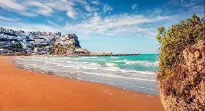 Peschici Prints: Beautiful marine scenery. Splendid summer view of Peschici public beach