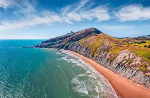 Giallonardobeach Prints: Beautiful marine scenery. Superb morning view from flying drone of empty Giallonardo Beach