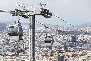 Modern Architecture Prints: A beautiful modern funicular against Barcelona