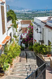 Travelling Prints: Beautiful narrow street in Salobrena (Salobreña) old town, leading the the castle, Spain