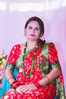 Saree Prints: Beautiful Nepali Women in a traditional dress up with wearing Saree and Jewelleries at Teej Festival in Kathmandu