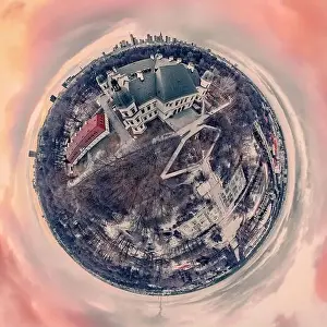 Beautiful panoramic aerial drone view on the Center of Contemporary Art in the Ujazdowski Castle along with a beautiful