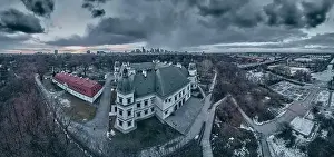 Aero Prints: Beautiful panoramic aerial drone view on the Center of Contemporary Art in the Ujazdowski Castle against the Warsaw
