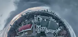 Aero Prints: Beautiful panoramic aerial drone view on the Center of Contemporary Art in the Ujazdowski Castle against the Warsaw