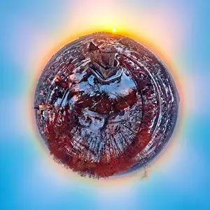 Beautiful panoramic aerial drone view little planet - 360 degree panorama to the Bedzin Castle