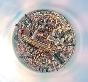 Rondo 1 Prints: Beautiful panoramic aerial drone view little planet - 360 degree panorama - to Warsaw modern City