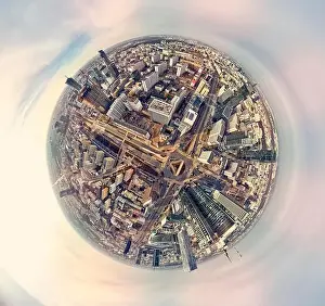 Beautiful panoramic aerial drone view little planet - 360 degree panorama - to Warsaw modern City