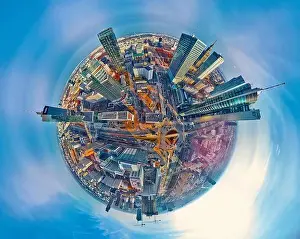 Rondo 1 Prints: Beautiful panoramic aerial drone view little planet - 360 degree panorama - to Warsaw modern City