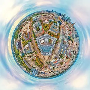Crossroads Prints: Beautiful panoramic aerial drone view to The Main Building of the Warsaw University of Technology - the historic