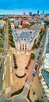 Crossroads Prints: Beautiful panoramic aerial drone view to The Main Building of the Warsaw University of Technology - the historic