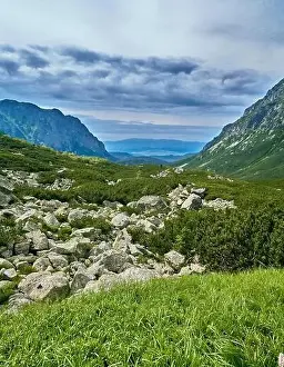 Beautiful panoramic aerial drone view of mountain in National Park High Tatra