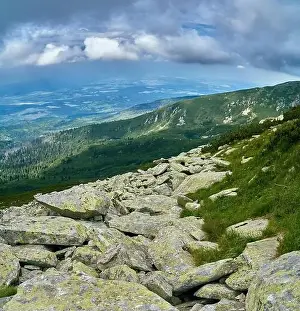 Tatra Prints: Beautiful panoramic aerial drone view of mountain in National Park High Tatra