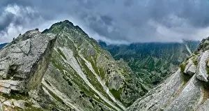 Beautiful panoramic aerial drone view of mountain in National Park High Tatra