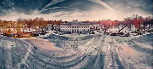 Baths Prints: Beautiful panoramic aerial drone view of the Palace on the Isle (Polish: Palac Na Wyspie)