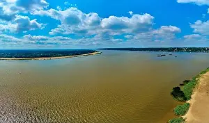 Mazowieckie Prints: Beautiful panoramic aerial drone view to the place of connecting the Bug