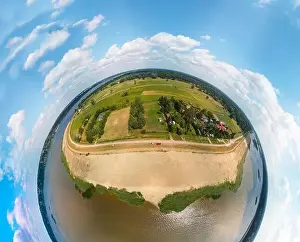 Mazowieckie Prints: Beautiful panoramic aerial drone view to the place of connecting the Bug