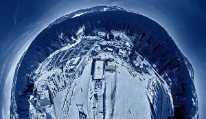 Silesia Prints: Beautiful panoramic aerial drone view to the ski resort Zloty Gron - near Istebna - a large village