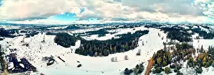 Ski Lift Prints: Beautiful panoramic aerial drone view to the ski slopes with lifts in the Bialka Tatrzanska ski resort Tatra Mountains