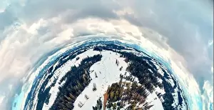Ski Lift Prints: Beautiful panoramic aerial drone view to the ski slopes with lifts in the Bialka Tatrzanska ski resort Tatra Mountains