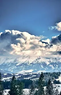 Czorsztyn Prints: Beautiful panoramic aerial drone view to the Tatra Mountains (Tatras)