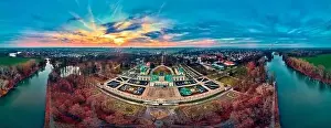 Beautiful panoramic aerial drone view to Wilanow Palace or Wilanowski Palace - is a royal palace located in the Wilanow