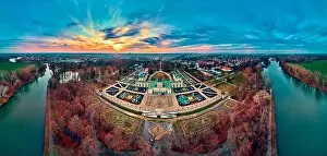 Beautiful panoramic aerial drone view to Wilanow Palace or Wilanowski Palace - is a royal palace located in the Wilanow