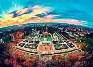 Beautiful panoramic aerial drone view to Wilanow Palace or Wilanowski Palace - is a royal palace located in the Wilanow