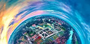 Beautiful panoramic aerial drone view to Wilanow Palace or Wilanowski Palace - is a royal palace located in the Wilanow