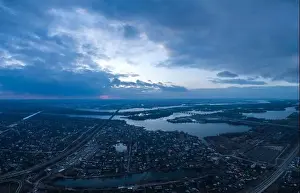 Dnepr Prints: Beautiful panoramic aerial view of the Dnieper River and the right bank, Kiev, Ukraine
