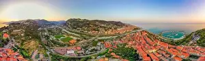 Liguria Prints: Beautiful panoramic aerial view from a flying drone of the sights of the old town of Ventimiglia