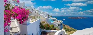 Fira Prints: Beautiful panoramic travel view on the mediterranean blue sea