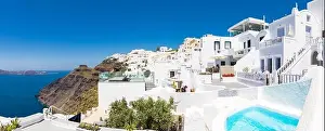Fira Prints: Beautiful panoramic view of picturesque town in Santorini