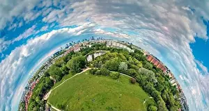 A beautiful panoramic view of the sunset in a fabulous May evening on Szczesliwice Park - a former village