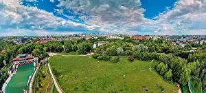 A beautiful panoramic view of the sunset in a fabulous May evening on Szczesliwice Park - a former village