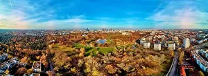 Pkin Prints: A beautiful panoramic view of the sunset in a fabulous November autumn evening at sunset from drone at Pola Mokotowskie