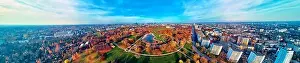 Pkin Prints: A beautiful panoramic view of the sunset in a fabulous November autumn evening at sunset from drone at Pola Mokotowskie