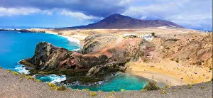 Lanzarote Prints: Beautiful Papagayo beach, volcanic landscape of Lanzarote island, Spain